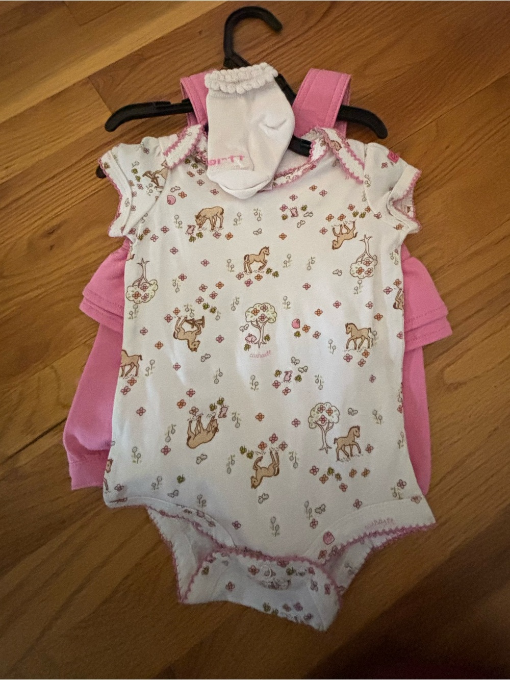 NWT Carhartt Baby Girl 3-Piece Pink Overall Bodysuit Set 6 Months - Picture 2 of 3